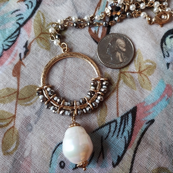 PLUNDER Brand Faux Iridescent White Pearl Gold Tone Hematite Faceted Stones NWOT - Picture 3 of 7